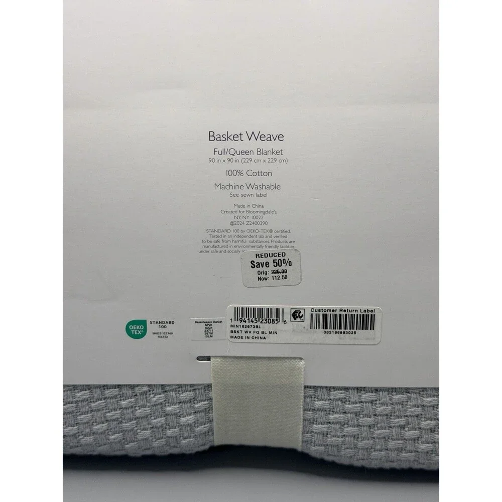 Sky Basket Weave Blanket Full/Queen 90inx90in NEW Light Grey